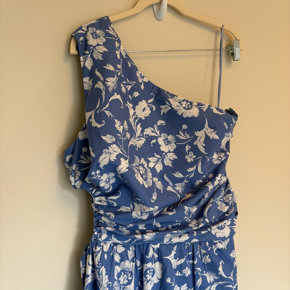 NWOT Abercrombie & Fitch Floral One-Shoulder Blue Maxi Dress size Large Petite - Picture 3 of 11